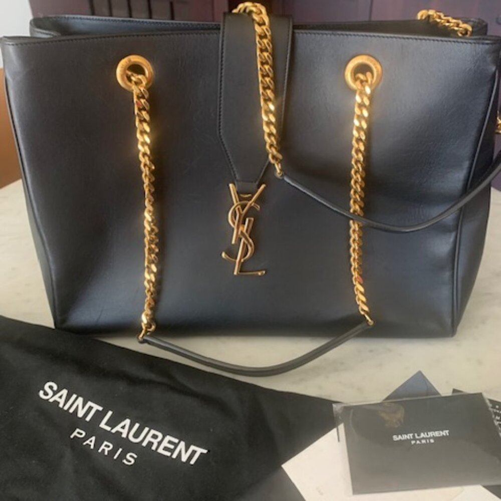 YSL Monogram Black Leather Shoulder Bag
